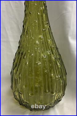 Vintage Genie Bottle Green Bamboo Drip Empoli Glass Decanter & Topper MCM 22