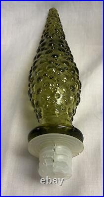 Vintage Genie Bottle Green Bamboo Drip Empoli Glass Decanter & Topper MCM 22