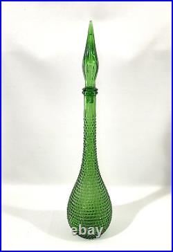 Vintage Genie Bottle Green Decanter 22 MCM EMPOLI Art Glass DIAMOND POINT