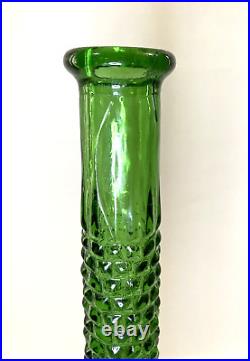 Vintage Genie Bottle Green Decanter 22 MCM EMPOLI Art Glass DIAMOND POINT