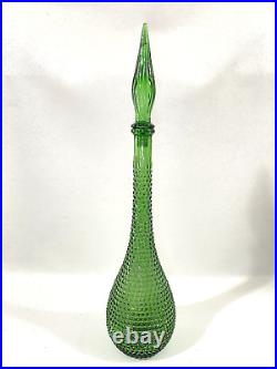 Vintage Genie Bottle Green Decanter 22 MCM EMPOLI Art Glass DIAMOND POINT