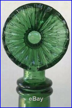 Vintage Genie Bottle Green Donut Ribbed Glass Decanter Mid Century Italy MCM