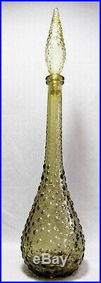 Vintage Genie Bottle Olive Green Hobnail Bubble Art Glass Tall Italian Decanter