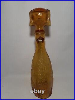 Vintage Genie Bottle ROSSINI EMPOLI Dog Amber Glass Italy Decanter MCM 1960s 14