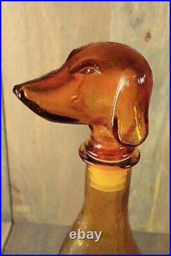 Vintage Genie Bottle ROSSINI EMPOLI Dog Amber Glass Italy Decanter MCM 1960s 14