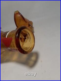 Vintage Genie Bottle ROSSINI EMPOLI Dog Amber Glass Italy Decanter MCM 1960s 14