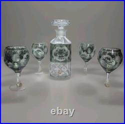 Vintage German Cut Glass Crystal Decanter With5 Cordial Wine Glasses. Mid Centry