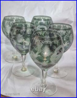 Vintage German Cut Glass Crystal Decanter With5 Cordial Wine Glasses. Mid Centry
