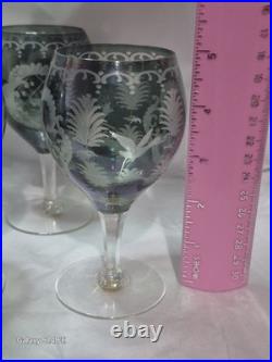 Vintage German Cut Glass Crystal Decanter With5 Cordial Wine Glasses. Mid Centry