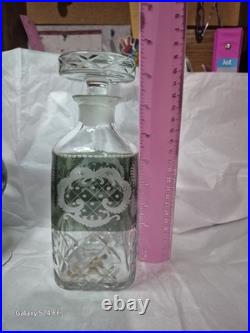 Vintage German Cut Glass Crystal Decanter With5 Cordial Wine Glasses. Mid Centry