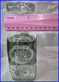 Vintage German Cut Glass Crystal Decanter With5 Cordial Wine Glasses. Mid Centry