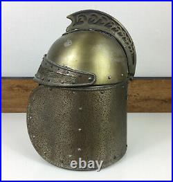 Vintage Gladiator Helmet Alcohol Decanter Set Metal With Glass Decanter