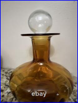 Vintage Glass 5Decanter Amber Hand Blown Rainbow Glass With Glass Ball Stopper
