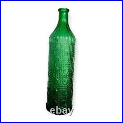 Vintage Glass Bottle Green Cut Faceted Glass Diamond Pattern Decanter