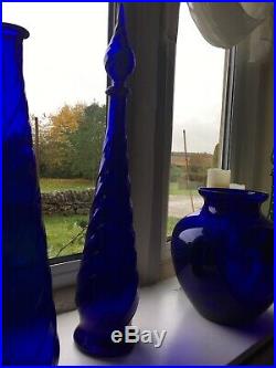 Vintage Glass Cobalt Blue Swirl Genie Bottle 1960s Italian Empoli Decanter