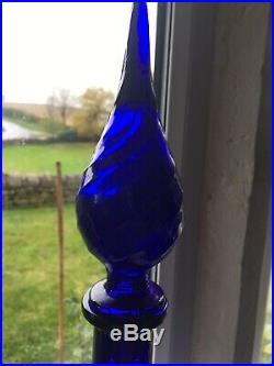 Vintage Glass Cobalt Blue Swirl Genie Bottle 1960s Italian Empoli Decanter