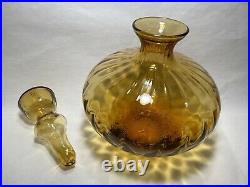 Vintage Glass Decanter Amber Hand Blown With Stopper