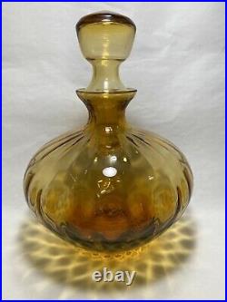 Vintage Glass Decanter Amber Hand Blown With Stopper