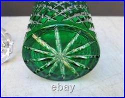Vintage Glass Decanter Bottle Green Overlay CUT TO CLEAR Lead Crystal
