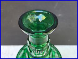 Vintage Glass Decanter Bottle Green Overlay CUT TO CLEAR Lead Crystal
