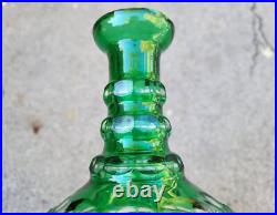 Vintage Glass Decanter Bottle Green Overlay CUT TO CLEAR Lead Crystal