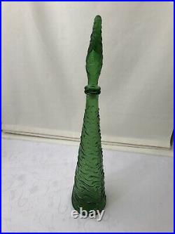 Vintage Glass Decanter Mid Century Italy 21 Tall Wine Genie Bottle Stopper Wave