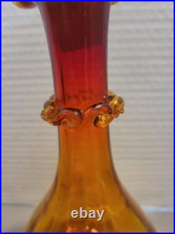 Vintage Glass Decanter Orange Red WithFlame Stopper MCM Rainbow Blenko Swirl