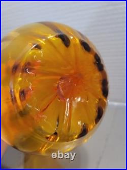 Vintage Glass Decanter Orange Red WithFlame Stopper MCM Rainbow Blenko Swirl
