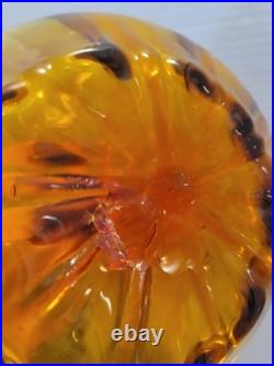 Vintage Glass Decanter Orange Red WithFlame Stopper MCM Rainbow Blenko Swirl