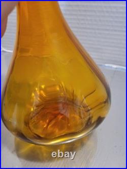 Vintage Glass Decanter Orange Red WithFlame Stopper MCM Rainbow Blenko Swirl
