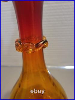 Vintage Glass Decanter Orange Red WithFlame Stopper MCM Rainbow Blenko Swirl