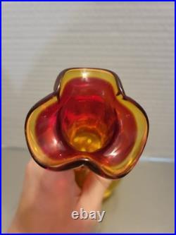 Vintage Glass Decanter Orange Red WithFlame Stopper MCM Rainbow Blenko Swirl