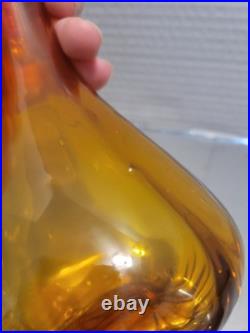 Vintage Glass Decanter Orange Red WithFlame Stopper MCM Rainbow Blenko Swirl