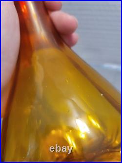 Vintage Glass Decanter Orange Red WithFlame Stopper MCM Rainbow Blenko Swirl