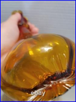 Vintage Glass Decanter Orange Red WithFlame Stopper MCM Rainbow Blenko Swirl