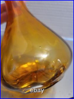 Vintage Glass Decanter Orange Red WithFlame Stopper MCM Rainbow Blenko Swirl