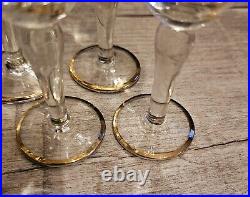 Vintage Glass Decanter Set With 5 Glasses 22k Gold Gilt Flora And Rim