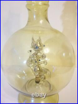 Vintage Glass Decanter for Vodka Bottle with Heck Devil inside, USSR Gift