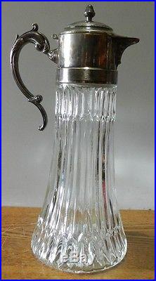 Vintage Glass Decanter pitcher with silver plated spout Made in Italy 14 tall