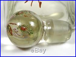 Vintage Glass Enameled Liquor Bottle Decanter Hand Painted Flowers 13