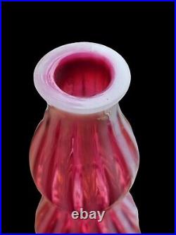 Vintage Glass Fenton Striped Rib Optic Cranberry Opalescent Wine Decanter
