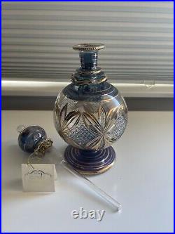 Vintage Glass Genie Bottle Decanter Perfume Oil with Gold Accents Made In Egypt