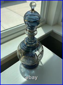 Vintage Glass Genie Bottle Decanter Perfume Oil with Gold Accents Made In Egypt