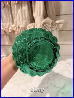 Vintage Glass Hobnail MCM Italy Squat Decanter Genie Bottle with Stopper Green