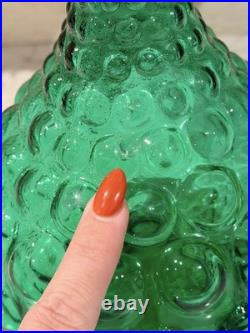 Vintage Glass Hobnail MCM Italy Squat Decanter Genie Bottle with Stopper Green