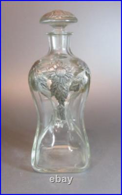 Vintage Glass Kluk-Kluk Pewter silver mounted decanter Bottle Sunflower Patern