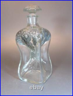 Vintage Glass Kluk-Kluk Pewter silver mounted decanter Bottle Sunflower Patern