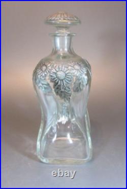Vintage Glass Kluk-Kluk Pewter silver mounted decanter Bottle Sunflower Patern