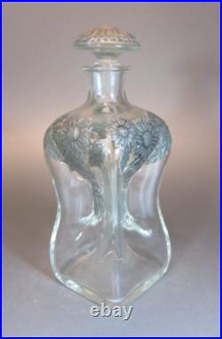 Vintage Glass Kluk-Kluk Pewter silver mounted decanter Bottle Sunflower Patern