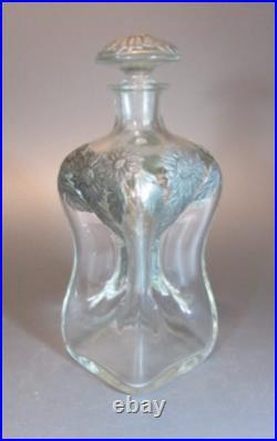 Vintage Glass Kluk-Kluk Pewter silver mounted decanter Bottle Sunflower Patern